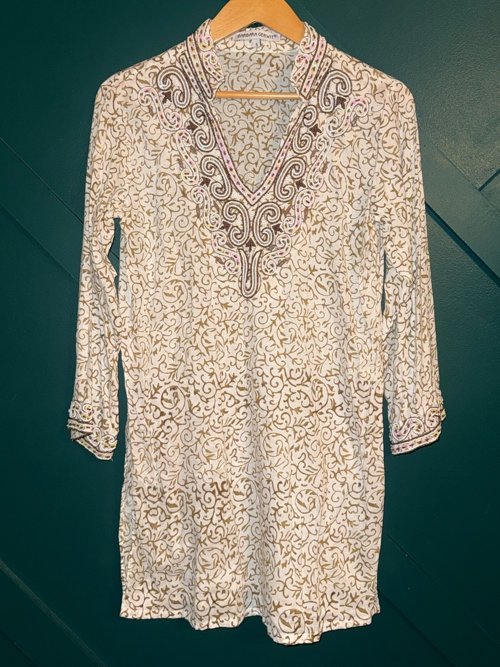 Barbara Gerwit Intricate Beaded Tunic Top Resort Beachy Size S 100% Pure Cotten